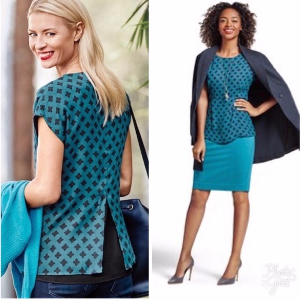 CAbi blue and navy peplum blouse.  Excellent condition.  Size Medium.